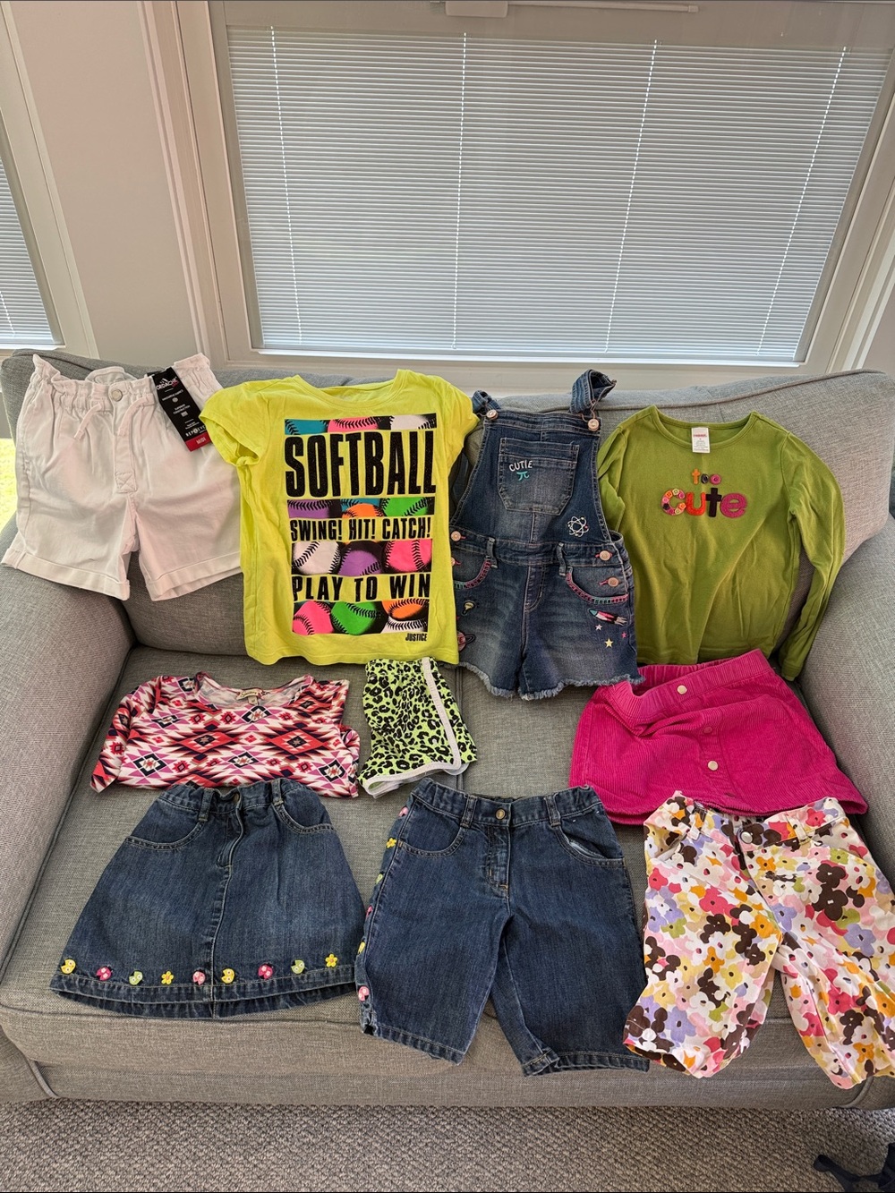 Girls Mixed Clothing Lot - Bright Neon Softball Tee & Denim Overalls - Picture 12 of 12